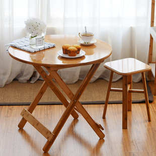 楠竹折叠圆桌子简易小餐桌饭桌2圆形桌便携4人实木桌家用可折叠桌