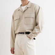 shijoin卡其色长袖衬衫工装，口袋宽松日，系复古百搭上衣200111a