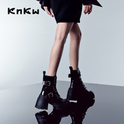 knkw马丁靴女2023秋季厚底高跟机能风靴子英伦风短靴甜酷增高