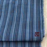 蓝靛手染棉纱粉浅深蓝细条纹，色织布春秋服装床品面料宽45cm