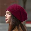 红色毛线帽女秋冬季玫红色大红色加绒堆堆帽妈妈时尚洋针织帽喜庆