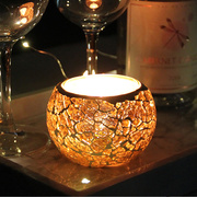 欧式金色马赛克玻璃圆球烛台，浪漫烛光晚餐时尚，装饰摆件多肉花盆