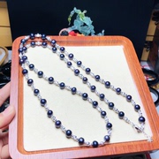 d216天然淡水珍珠毛衣链，妈妈链项链黑炫紫珍珠约60cm8mm