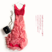 红色真丝连衣裙 淑女高档气质夏季长裙飘逸显瘦度假桑蚕丝沙滩裙