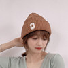 韩版简约C字母毛线帽韩国进口秋冬新时尚保暖护耳包头针织帽