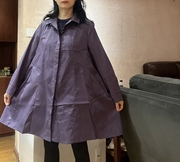 2023春秋韩版宽松遮肚显瘦紫色风衣女，中年女装外套中长款妈妈断码