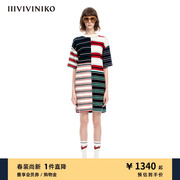 IIIVIVINIKO春夏拼色条纹直筒松身针织连衣裙女M311105616A
