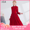 艾丽丝2024春季网纱刺绣中长款红色新年连衣裙甜美减龄公主裙