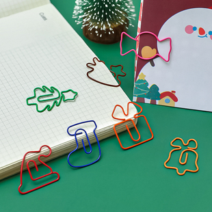 可爱圣诞麋鹿回形针创意，圣诞节礼物金属镂空书签彩色曲别针套装