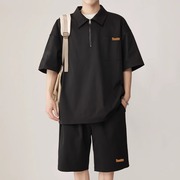 休闲时尚套装男夏季Polo领T恤加大码潮牌一套搭配短袖短裤两件套