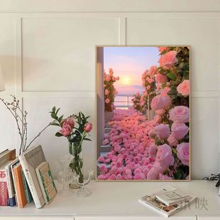 玫瑰装饰画浪漫主题客厅沙发背景墙花卉挂画现代北欧艺术粉色壁画