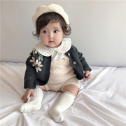 女童毛衣外套秋装韩版婴儿绣花针织开衫宝宝童装棉纱百搭毛线上衣
