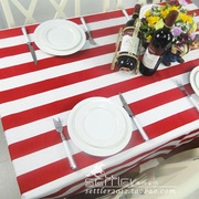 地中海橙白红白条纹餐桌布，餐垫可茶几，布布艺桌布帆布