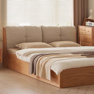 纯实木床简约现代箱体软包床橡木小户型双人床高箱储物床