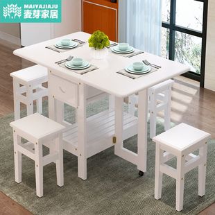 白色餐桌椅组合现代简约小户型，6人伸缩实木家用饭桌折叠圆桌简易