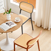 北欧藤编塑料椅子家用餐椅，靠背凳子简约现代可叠放休闲洽谈书桌椅