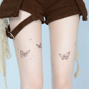 辣妹小众蝴蝶纹身，打底美肤袜日系亚文化，刺青印花超薄透明连裤丝袜
