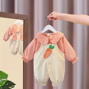 婴儿衣服春季男女宝宝洋气，卡通背带裤1岁10个月2儿童衣服春秋套装