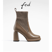 fed高跟短靴冬季靴子拼接袜靴瘦瘦靴时装靴女款R0927-ZFA027