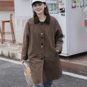皇峥日系小个子长款风衣外套，女2023秋季设计感插肩袖翻领显瘦女装