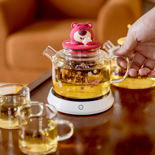 草莓熊恒温玻璃花茶壶套装个人专用茶水分离养生壶家用保温泡茶杯
