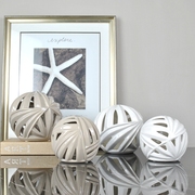北欧风抽象后现代陶瓷，暖灰色白色镂空编织圆球摆件装饰品简约创意