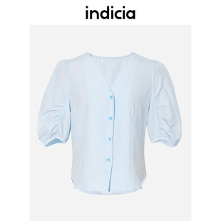 indicia桑蚕丝真丝，衬衣蓝色上衣灯笼，袖夏季标记女装5b305sy165