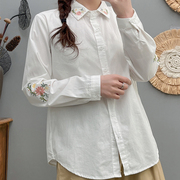 闺蜜岁月春秋款领口袖子刺绣花朵长袖白衬衫女文艺设计感衬衣上衣