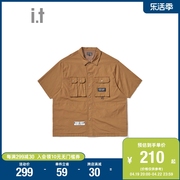 itizzue男装短袖，衬衫2022春季工装，军风宽松系扣上衣8302s2i