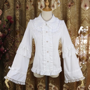 小阔袖lolita衬衫秋冬季长袖雪纺，内搭上衣原创打底衫娃娃领衬衣
