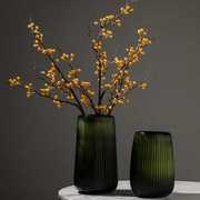 新美式现代磨刻玻璃花瓶客厅餐厅富贵竹高档艺术绿色竖纹装饰花品