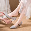 亮片鞋婚鞋女高跟新娘鞋子结婚粗跟伴娘鞋宴会，平跟舞台演出鞋金色