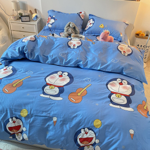 日式卡通哆啦A梦被套床四件套水洗棉机器猫少儿梦学生宿舍三件套