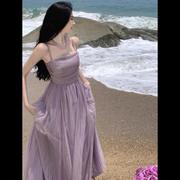 超仙在逃公主海边度假风连衣裙女法式气质长裙仙女抹胸吊带沙滩裙