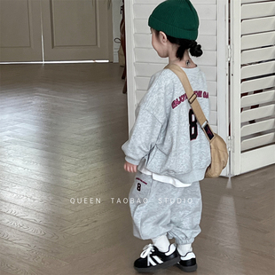 2024秋季韩版女童字母，印花运动套装男宝宝，百搭卫衣卫裤两件套
