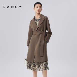 lancy朗姿羊毛大衣冬季中长款毛呢外套女高级感收腰显瘦气质通勤