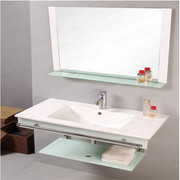挂墙式一体陶瓷洗脸盆卫生间，简易钢化玻璃家用组合洗漱台盆浴室柜