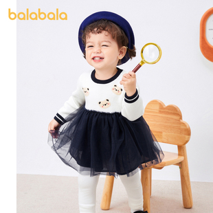 巴拉巴拉女婴童连衣裙秋季时尚，甜美舒适萌趣可爱洋气公主纱裙
