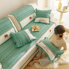 小清新水洗全棉绣花沙发垫高级绿色四季通用纯棉防滑简约沙发坐垫
