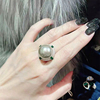 法式复古高级感大珍珠 锆石微镶绿宝石气质夸张大戒面戒指食指戒