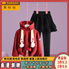 中国风女童年服套装2023秋冬女宝宝加绒卫衣裙裤两件套小女孩
