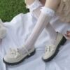 薄款白色小腿袜jk中筒袜少女，夏蝴蝶结袜子纯欲半筒袜天鹅绒蕾丝袜