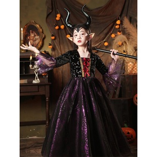 圣诞节儿童服装cos服女巫角色，装扮演出女童，礼服巫婆吸血鬼童礼服
