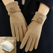 春秋冬季女士加绒加厚羊毛，羊绒触屏手套弹力，针织保暖短款防寒