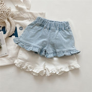 女童洋气软牛仔短裤，2024夏季韩版宝宝木，耳边热裤儿童时髦裤子