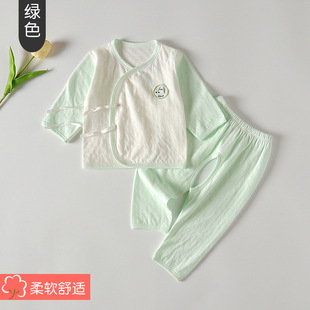 新生婴儿儿衣服夏薄款初生儿纯棉，和尚服系带套装，婴儿分体开裆裤子