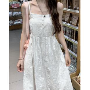 商场cosplay女装初恋白色吊带连衣裙女夏季小清新宽松法式小个子