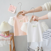童装女童网纱泡泡袖T恤夏装婴儿短袖上衣小清新儿童女宝宝打底衫