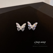 925银针韩国时尚个性蝴蝶耳钉耳环网红气质设计感耳饰