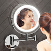 浴室化妆镜折叠镜子壁挂可伸缩卫生间，免打孔酒店放大美容双面带灯